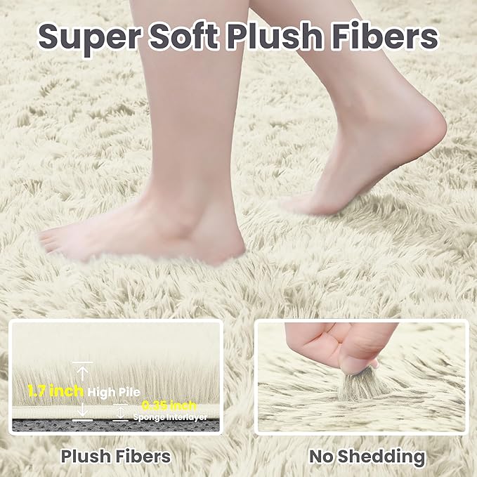 4x6 Area Rugs for Living Room Rug: Soft Fluffy Shag Cream White Rugs for Bedroom - Image 5
