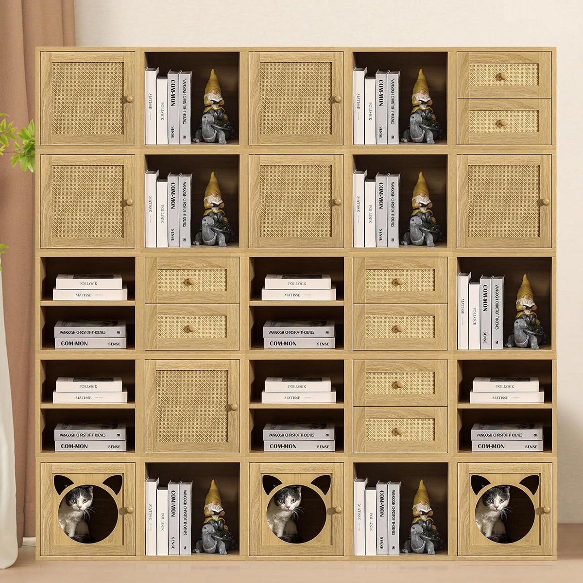 FUSUNBAO Magic DIY Cube Storage Organizer Stackable Cubes for Home Books Clothes Toy -Modular Cubby Storage System -Closet Organizer -Bookcase Closet (Yellow Oak, 1 Layer Cube)