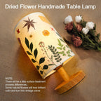 Pressed Flowers Table Lamp 5W LED 3Color Temperatures Dried Flower Bedside Lamp Linen Shade with Wood Base for Bedroom Living Room Desk Office