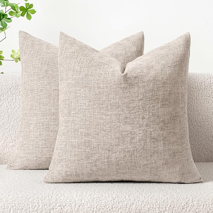 MIULEE Pack of 2 Couch Throw Pillow Covers 18x18 Inch Soft Light Brown Chenille by MIULEE