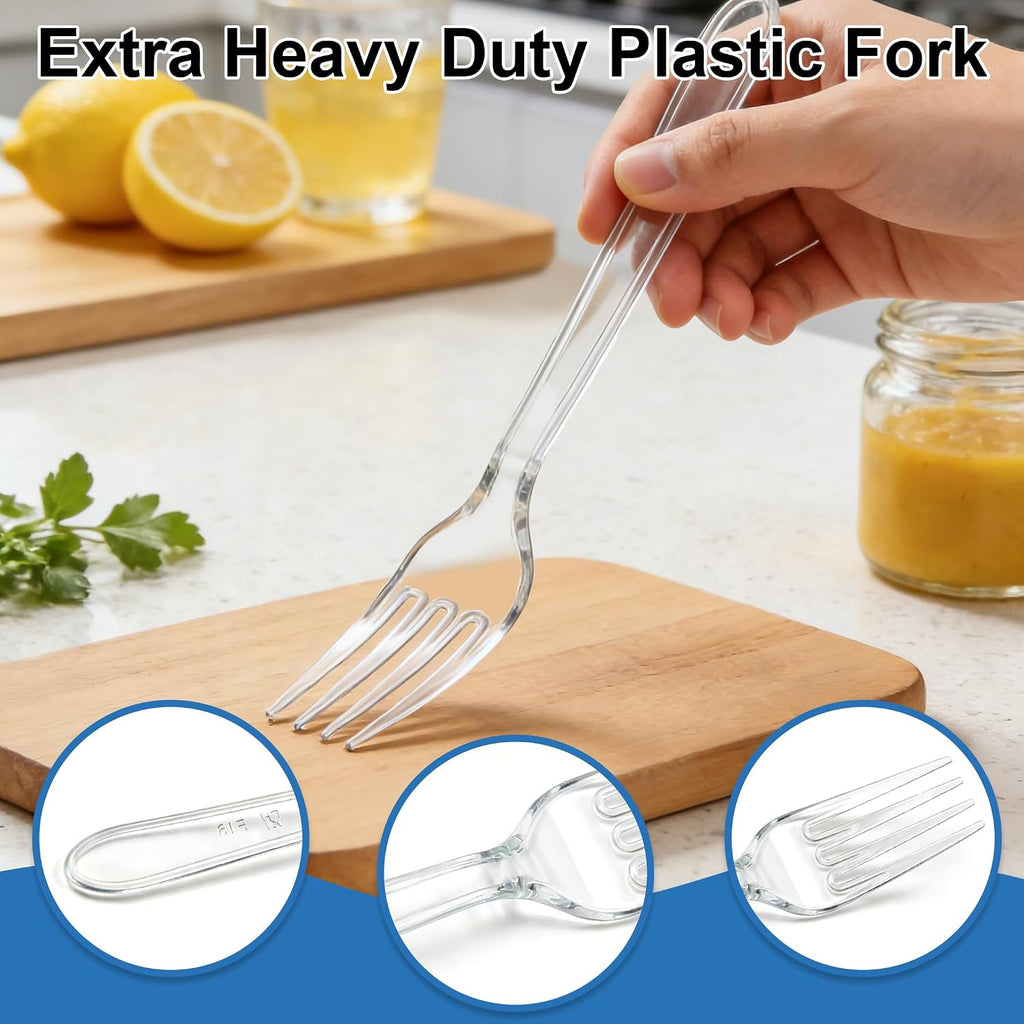 BYSNOW 1000 Count Clear Disposable Plastic Forks Heavy Duty Cutlery Set