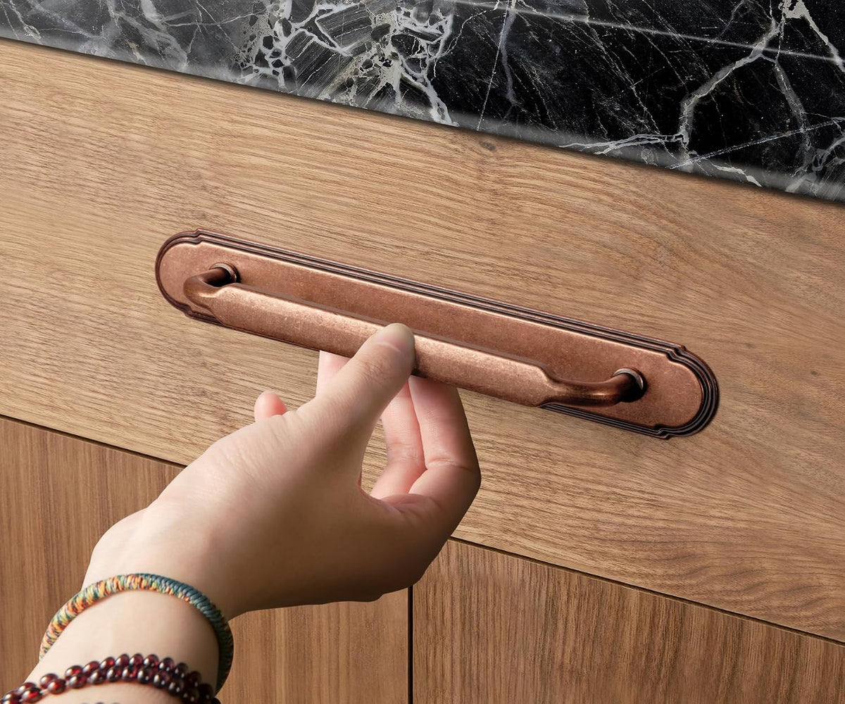 Goo-Ki 2 Pack Antique Copper Cabinet Pulls with Backplate Spacer, 7-1/2" Hole Center Zinc Alloy Kitchen Drawer Pull Handles Hardware for Furniture