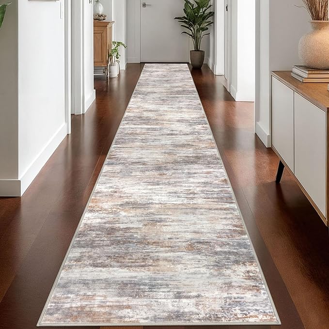 KOZYFLY Modern Abstract Washable Long Runner Rug 2.6x18 Hallway Rug Runner by KOZYFLY