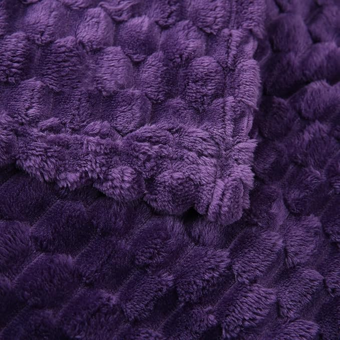 Puncuntex Deep Purple Throw Blanket 60"×80" inches Fuzzy 3D Jacquard Decorative - Image 5