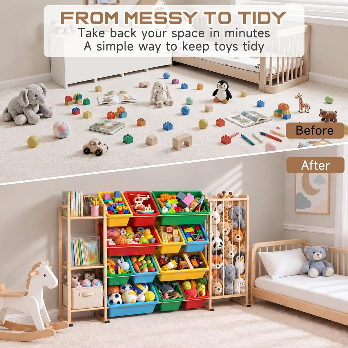 Toy Storage Organizer w Shelves, Bins, Stuffed Animal Storage & Organizer