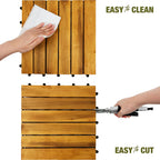 Acacia Wood Interlocking Deck Tiles, Patio & Backyard Tile, 12 in, 9 PCS