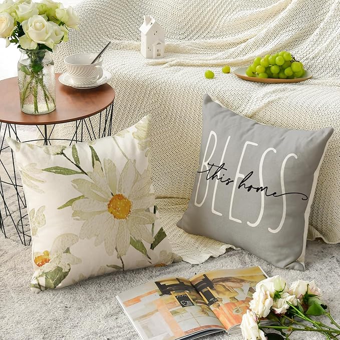 AVOIN colorlife Home Sweet Home Spring Summer Flowers Throw Pillow Covers - Image 4