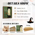 Funny Ghost Cat Halloween Bathroom Wall Art, Cute Ghost Bathroom Halloween Wall Decor Are You Pooping Picture, Vintage Framed Canvas Prints Funny Artwork for Restroom 8x10in Wood Frame