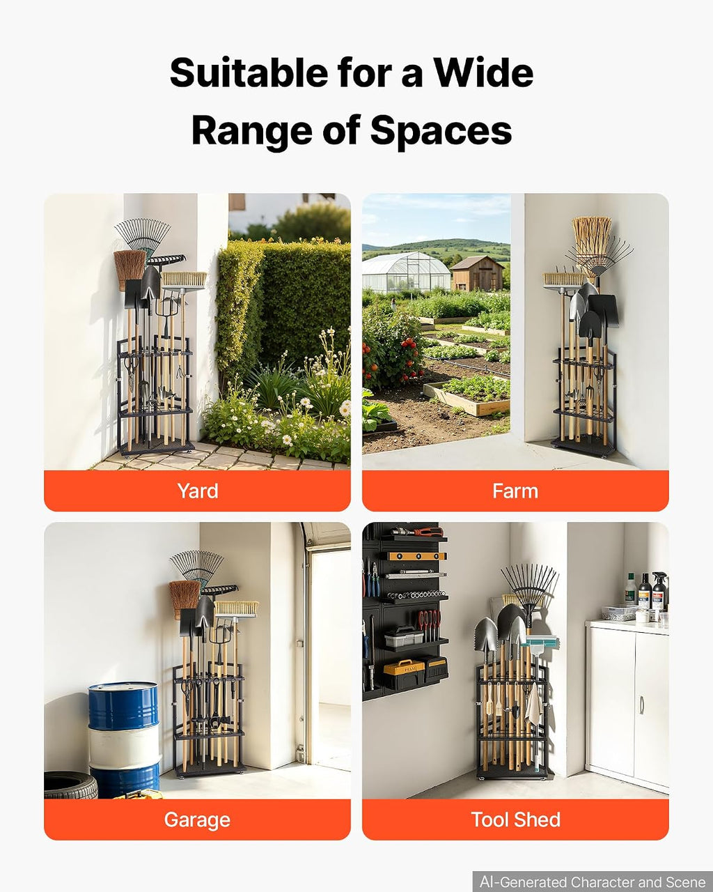 VEVOR Garden Tool Organizer for Corner, 17 Slots, Metal Garage Storage Rack