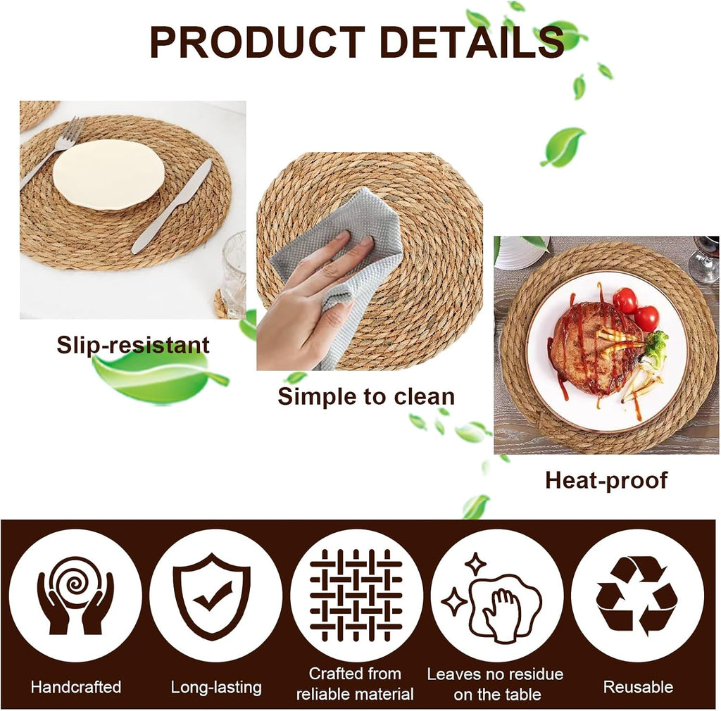 10 Sets Boho Placemats Macrame Style Bicolor Stitching Round Woven Placemats Cotton Burlap Farmhouse Rustic Long Table Runner for Home Kitchen Table Dining (Brown)