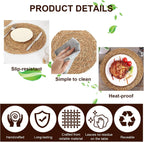 10 Sets Boho Placemats Macrame Style Bicolor Stitching Round Woven Placemats Cotton Burlap Farmhouse Rustic Long Table Runner for Home Kitchen Table Dining (Brown)