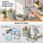 Ridhi Asparagus Green Block Print Desk Organizer Pen & Notepad Holder Set-3