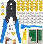 LEATBUY Network Crimp Tool Kit for RJ45/CAT5/CAT6, Professional Crimper Connector Stripper Cutter, Computer Maintenance Lan Cable Pliers Tester Ethernet Repair Set (Blue)