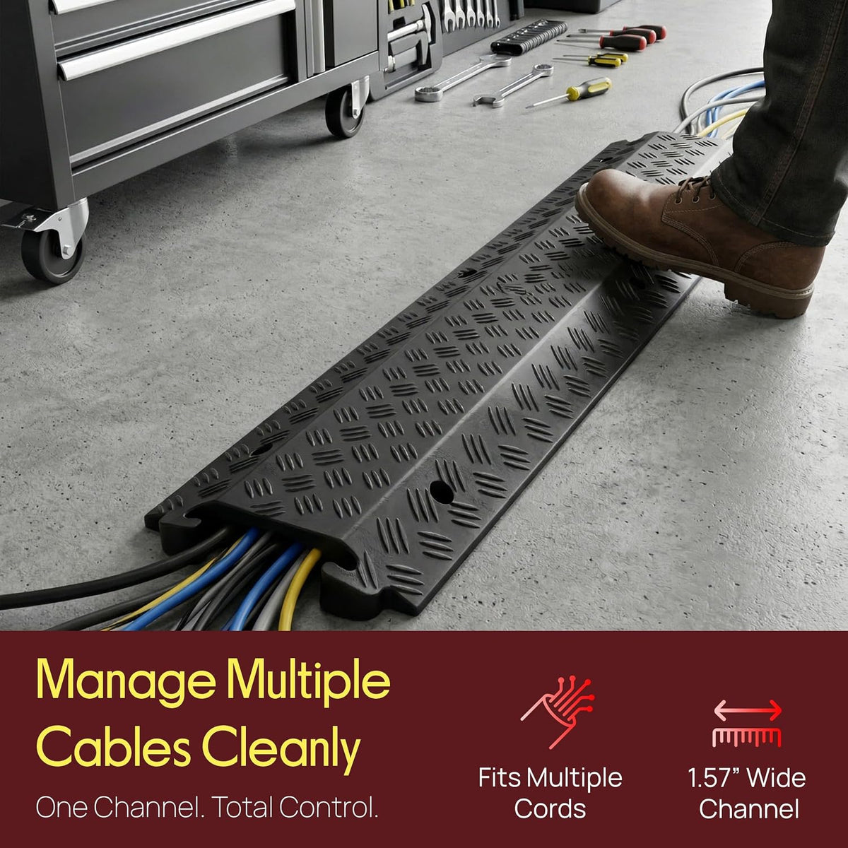 Pyle Durable Cable Protection Ramp Cover - Supports 11000lbs Single Channel Heavy Duty Hose and Cord Track Floor Protection, 39.4” x 5.11” x 0.78” Cable Concealer for Indoor Outdoor Use