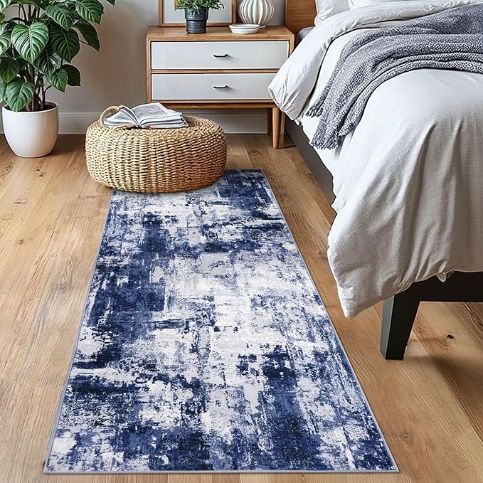 KOZYFLY Modern Abstract Runner Rug 2x6 Navy Blue Runners - Image 6