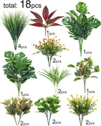 Ouddy Decor 18 Pcs Artificial Plants for Outdoors Fake Greenery Stems