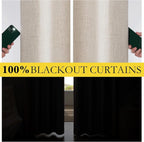 NICETOWN Oatmeal Linen Complete Blackout Curtains 48 inches - Image 3