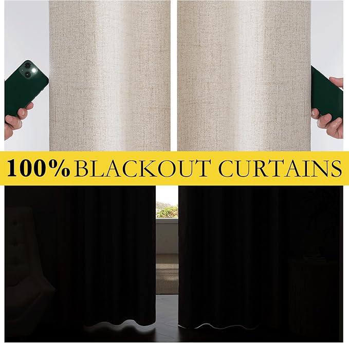 NICETOWN Oatmeal 100% Blackout Short Curtains 63 inches Lenghth Burg - Image 3