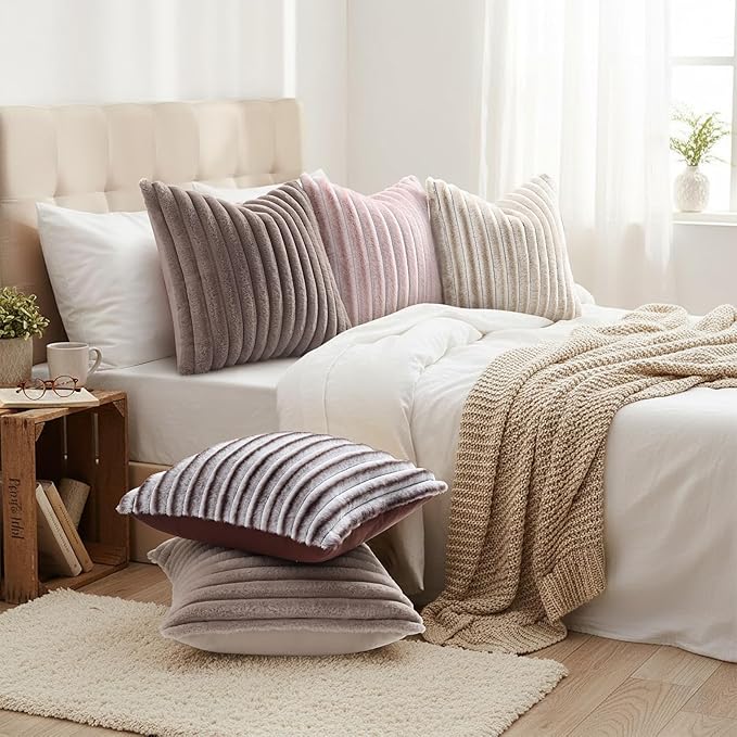 decorUhome Cozy Faux Fur Throw Pillow Covers 16x16 Set of 2 Decorative Soft - Image 6