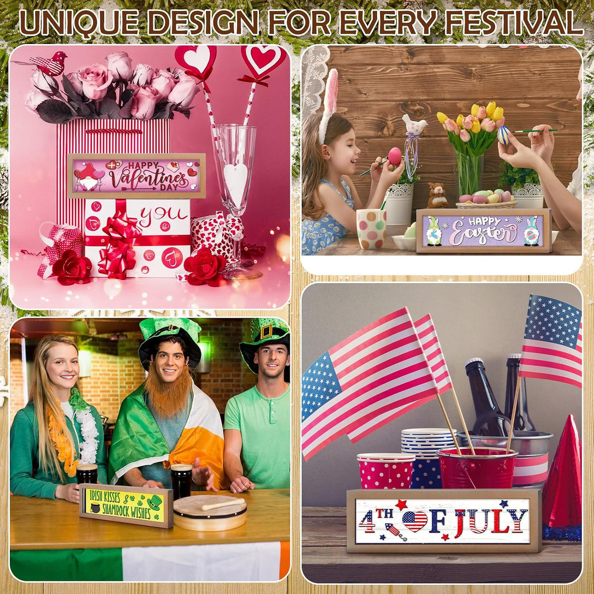 Barydat 25 Pcs Interchangeable Seasonal Wooden Signs with Frame, Retro