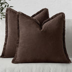 MIULEE Decorative Throw Pillow Covers Neutral Linen Fringe Throw Pillows Set of by MIULEE