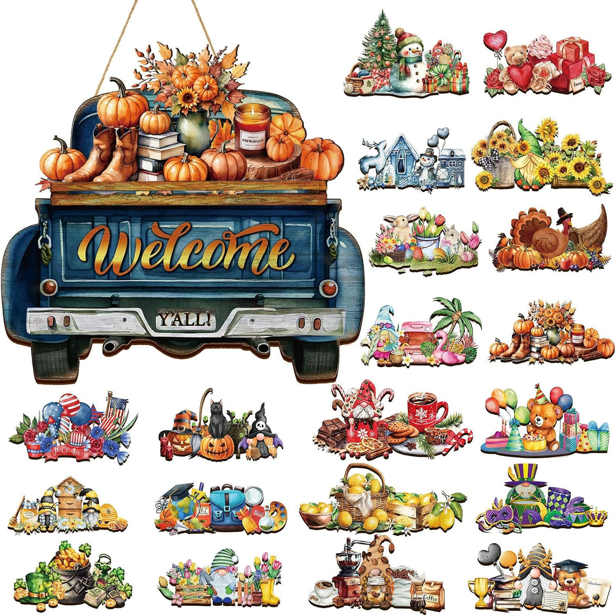 21 Pcs Interchangeable Seasonal Welcome Sign Front Door Decoration