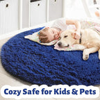 Navy Blue Round Rug 7Ft for Living Room Bedroom, Large Fluffy Fuzzy Circle Area - Image 2