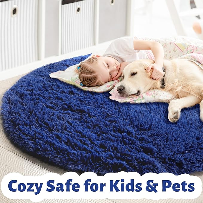 Amdrebio Navy Blue Small Round Rug 3Ft - Image 2