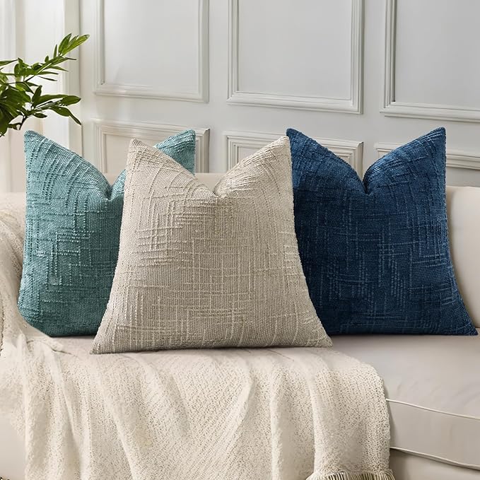 decorUhome Summer Teal Chenille Throw Pillow Covers 20x20 Set of 2 Textured - Image 5