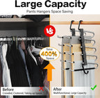 Pants Hangers Space Saving - 2 Pack Closet Organizer and Storage Jean Hangers, Stainless Steel Anti-Slip Clothes Hanger Scarf Holder for Pants Jeans Leggings Trousers Pant Rack, Black