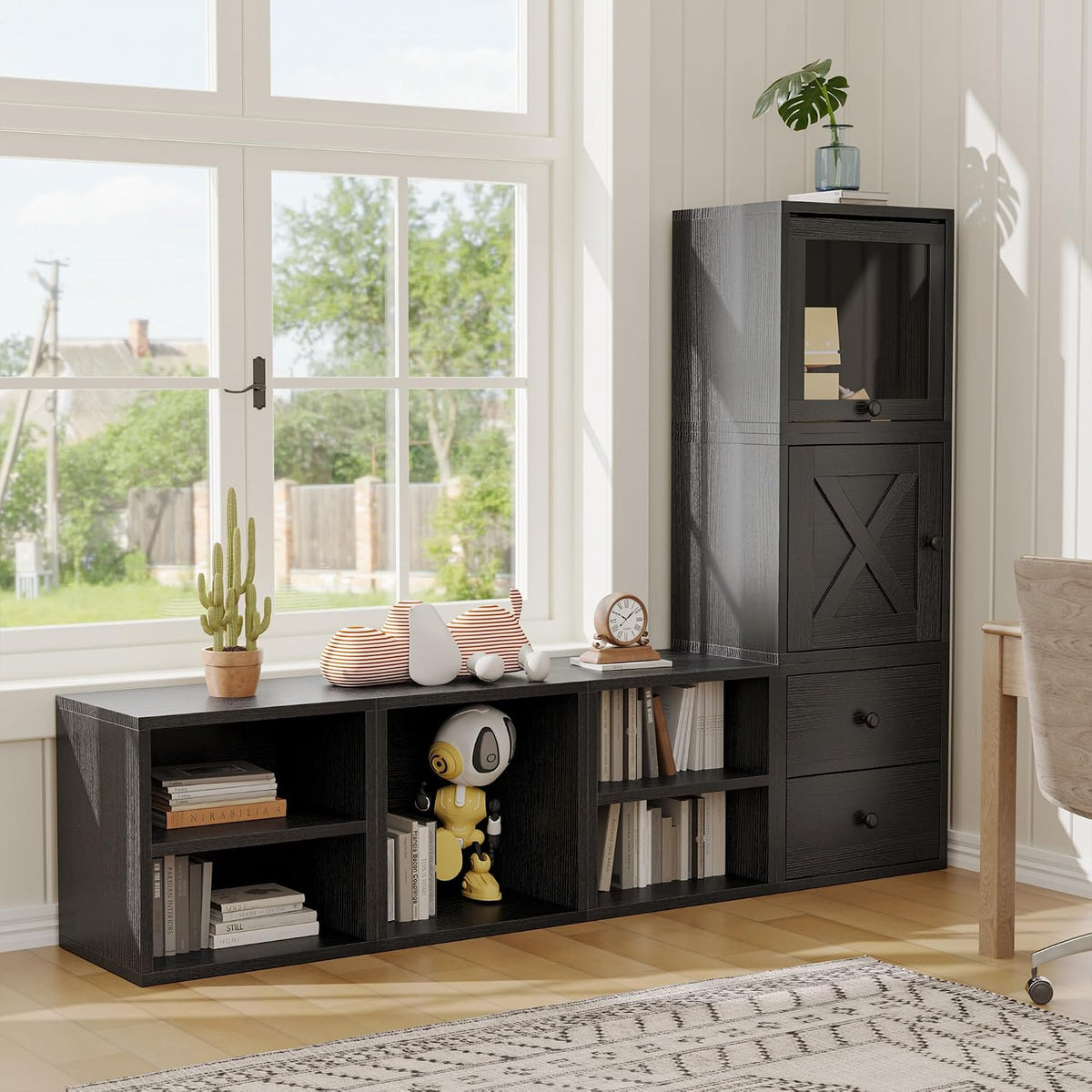 FUSUNBAO DIY Cube Storage Organizer Stackable Cubes for Home Books Clothes Toy -Modular Cubby Storage System-Office Cubical-Bookcase Closet (Black, 1 Layer Cube)