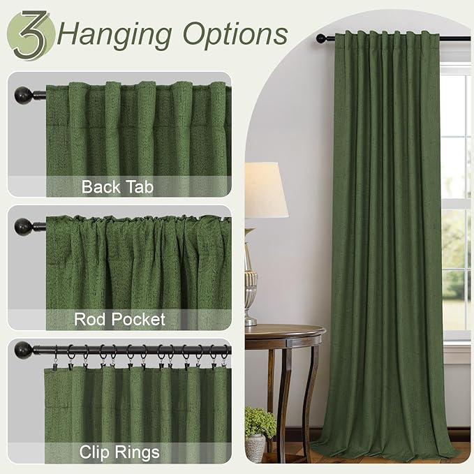 Olive Green Blackout Curtains for Bedroom 96 Inches Long Floor Length 2 Panel - Image 6