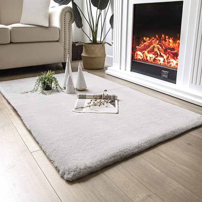 Ashler HOME DECO Ultra Soft Faux Rabbit Fur Chair Couch Cover Area Rug by AshlerHomeDeco