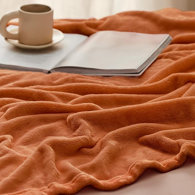 Bedsure GentleSoft Dark Orange Fleece Blanket King Size - Image 4