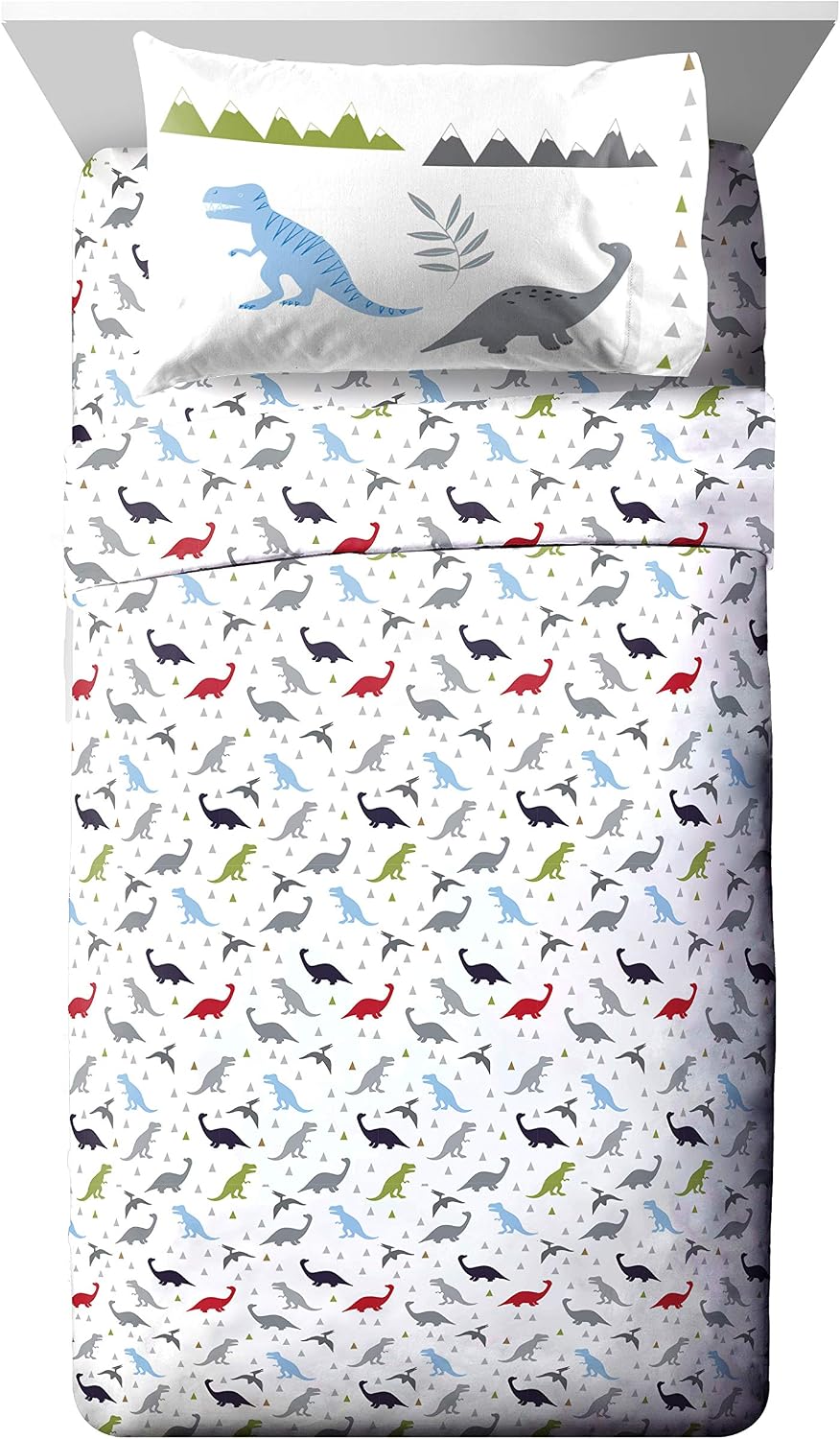 Trend Collector Dinosaur Twin Comforter Set 5 Piece Kids Bedding, Gray