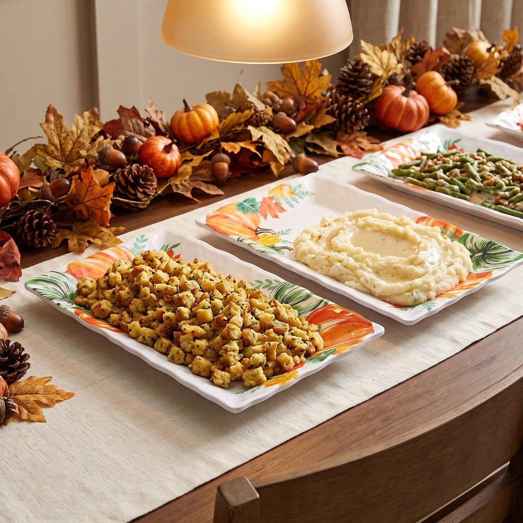Pumpkin Melamine Serving Platters, 14.5" Serving Trays for Party