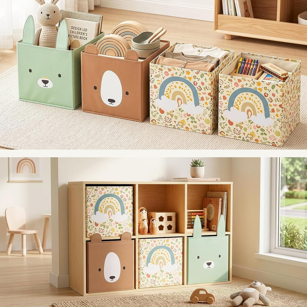 OOOK 4 Pack Foldable Fabric Storage Bins, 11.4" x 10.6" x 11.8"