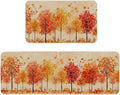 Watercolor Fall Maple Trees Kitchen Rugs Set of 2, 17x29 and 17x47 Inch