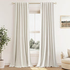 Guken 100% Blackout Cream Linen Curtains 112 Inch Wide by 52 Inch 2 Panels Set by Guken