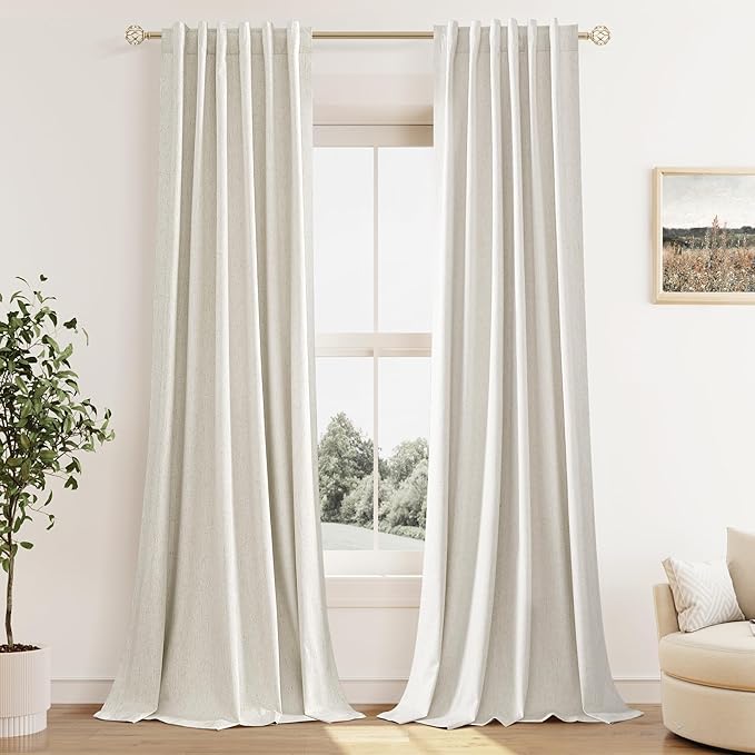 Guken 100% Blackout Cream Linen Curtains 112 Inch Wide by 52 Inch 2 Panels Set by Guken