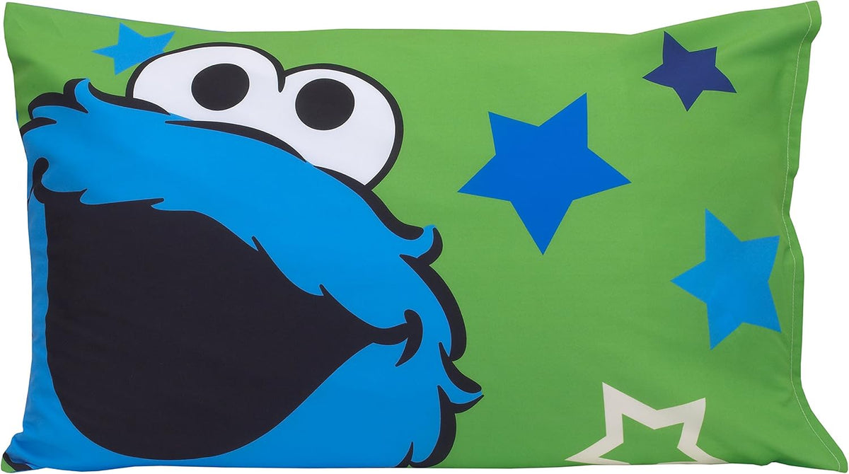 Sesame Street Awesome Buds Elmo/Cookie Monster 4 Piece Toddler Bed Set, Blue/Red/Green, 4 Piece Set