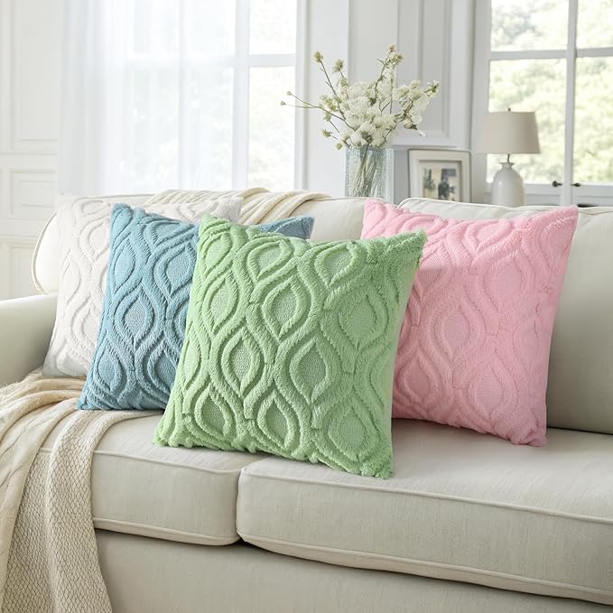 decorUhome Summer Throw Pillow Covers 22x22 Inch Set of 2, Soft Plush Faux Wool - Image 5