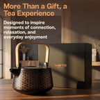 Ceramic Teapot, 1L (33.8 oz), Matte Black Tea Pot with Foldable Bamboo Handle and Copper Geometric Design, Serves 4 to 5, Gift Boxed Teapot for Steeping and Serving Tea