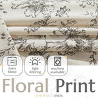 jinchan Lined Linen Blend Curtain Floral Curtains - Image 2