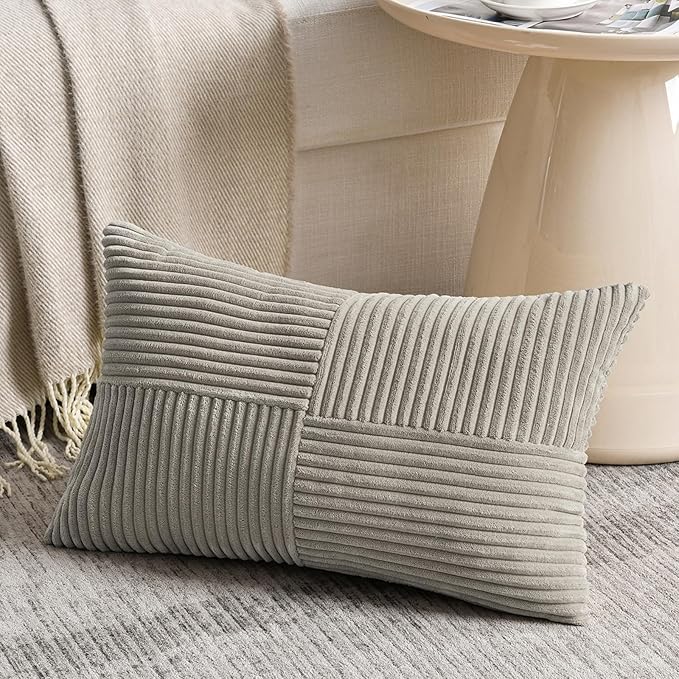 Fancy Homi 2 Packs Neutral Grey Lumbar Decorative Throw Pillow Covers 14x22 Inch - Image 2