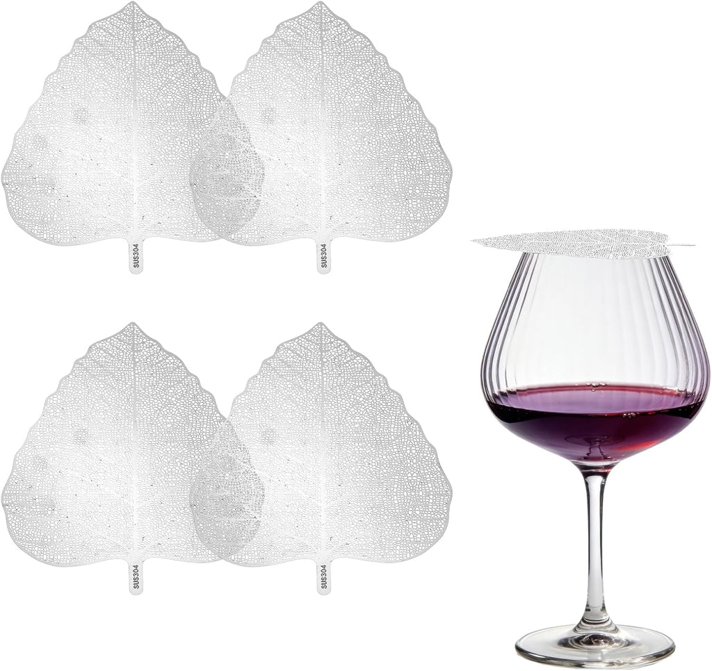 uxcell Stainless Steel Drink Covers Leaf Shape Wine Glass Covers 4Pcs