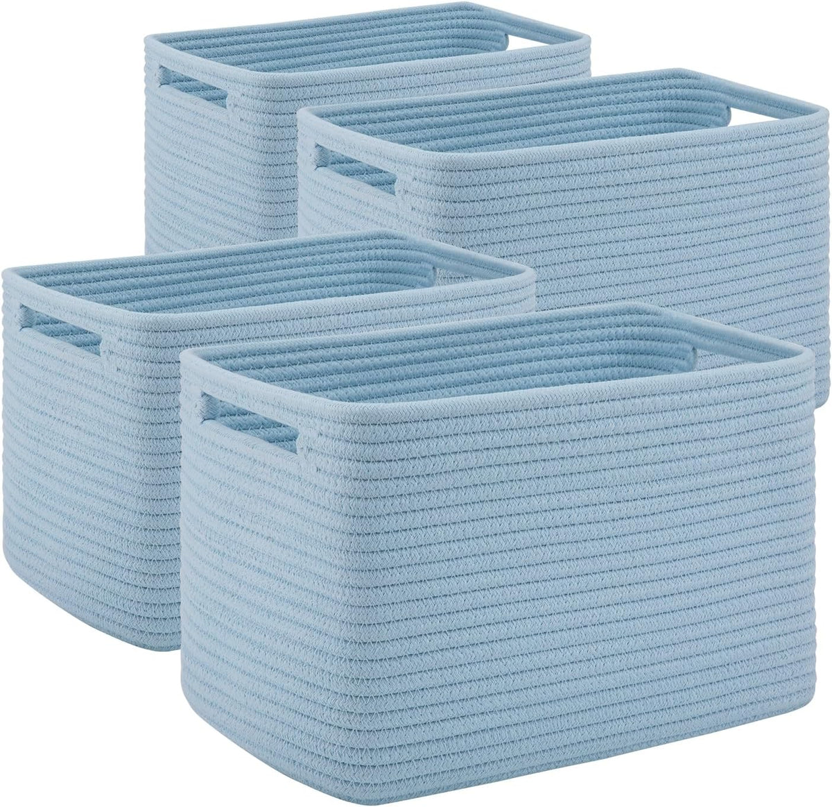 4 Pack Storage Baskets for Organizing Toys, Towels, and Clothes, Woven Basket for Shelves, Sturdy Nursery Cube Bins for Storage, 13''L x9''W x7.8''H, Blue
