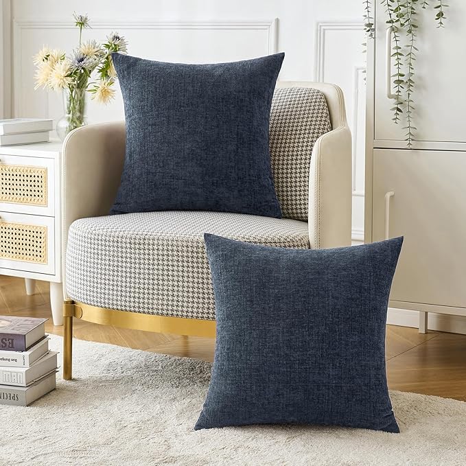 MIULEE Pack of 2 Couch Throw Pillow Covers 18x18 Inch Soft Navy Blue Chenille - Image 5