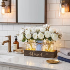 3 Pcs Mason Jar Table Centerpieces for Dining Room with Wood Tray&Led Light