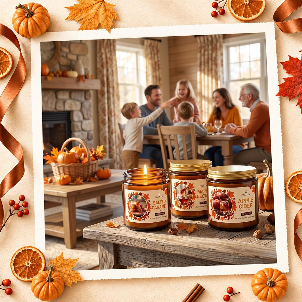 Fall Candles Set, Scented Candles for Home, Gift Ready, 6 x 3.5oz